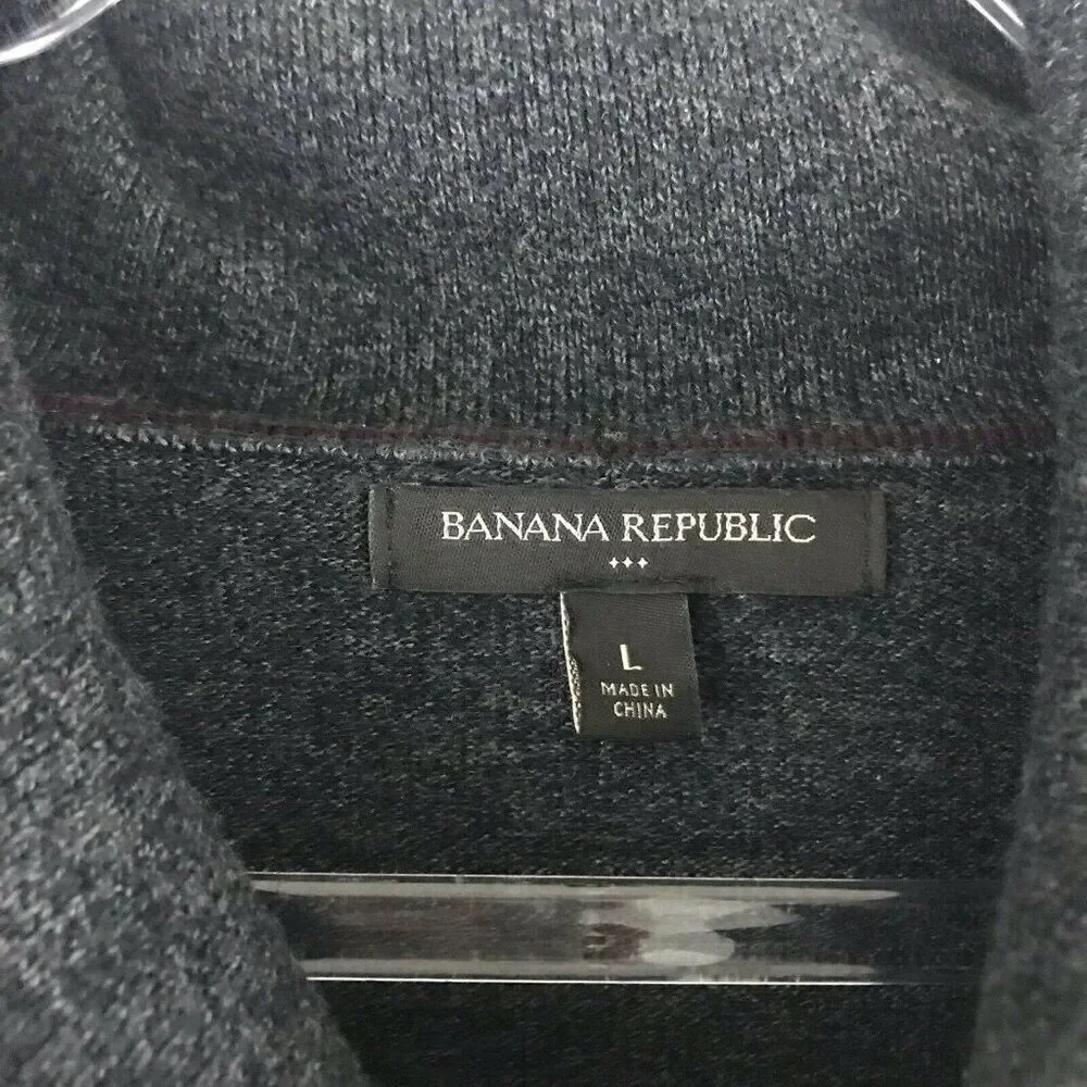 Banana Republic Mens Sweater‎ Large Dark Gray Knit Long Sleeve Collared